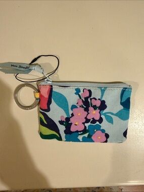 Vera Bradley Blue Floral Key Pouch with Pink Flowers